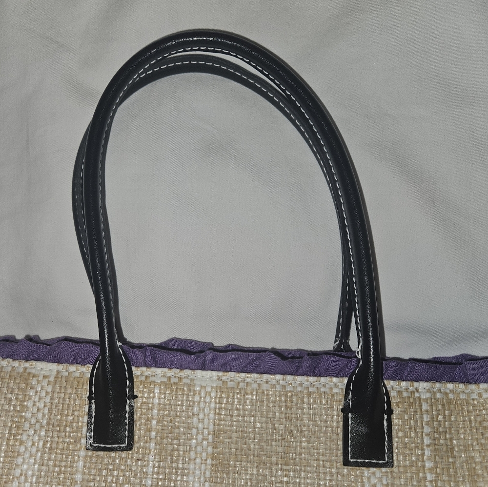 VICTORIA'S SECRET Top Handle Purple Ruffle Straw Purse - Picture 3 of 8